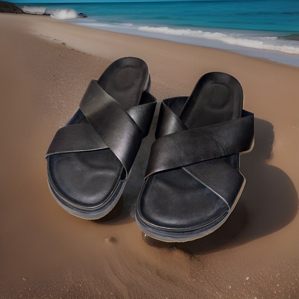 Allen Edmonds Del Mar Lucious Black Leather Slides Sandals Mens Size 11 D